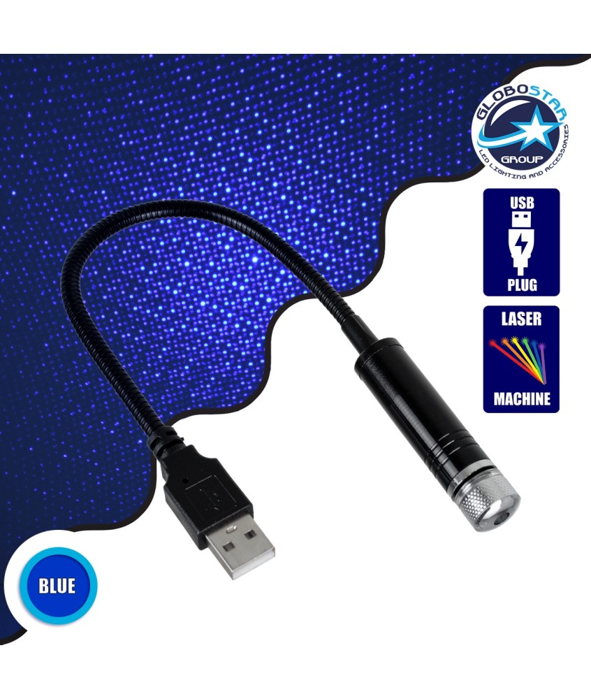 GloboStar® 81845 Διακοσμητικό Φωτιστικό Ειδικών Φωτορυθμικών Εφέ PARTY Disco LASER DC 5V με Καλώδιο Τροφοδοσίας USB Μπλέ IP20 Μ1.4 x Π1.4 x Υ27cm